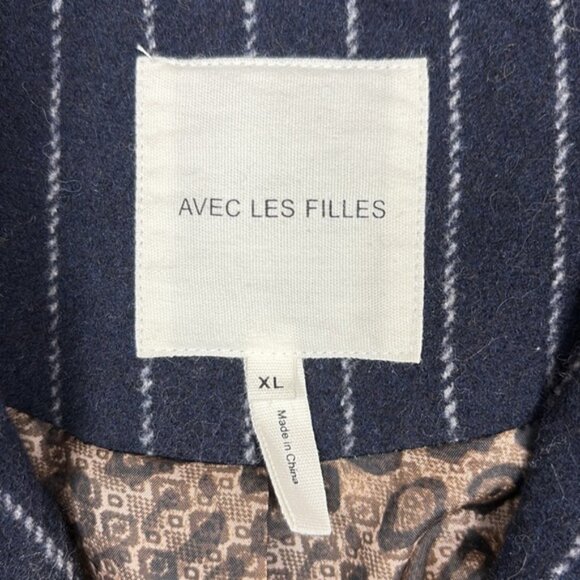 Anthropologie Avec Les Filles Pinstriped Double Breasted Trench Coat Navy XL - Picture 7 of 9